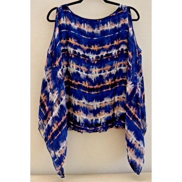 Karen Kane Women's Plus Sz 1X Seaside Blue Tie Dye Cold Shoulder Scarf Top $150 - Picture 4 of 10